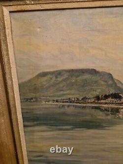 Ancienne Peinture Huile Sur Toile Encadrée Signée Bord De Lac