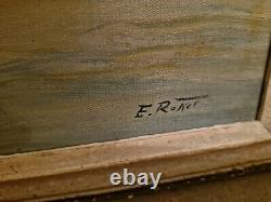 Ancienne Peinture Huile Sur Toile Encadrée Signée Bord De Lac