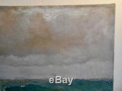 Ancienne Peinture Huile Sur Toile Signée Yule 1894 Marine Voiliers Mer Orage