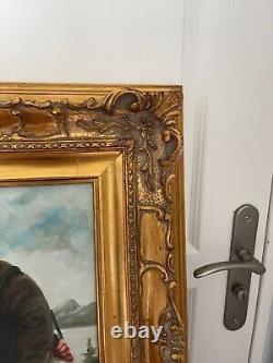 Ancienne Peinture Huile sur Toile Viel Homme Pêcheur Cadre doré Signé R LANZI