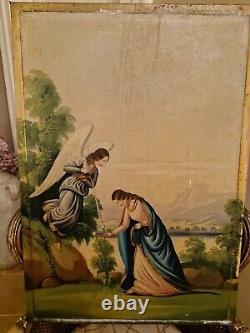 Ancienne Peinture Religieuse Huile Sur Toile XIX Ème Siècle