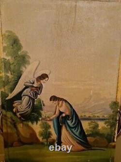 Ancienne Peinture Religieuse Huile Sur Toile XIX Ème Siècle