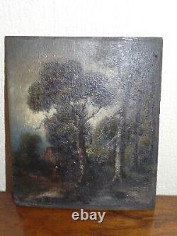 Ancienne Peinture huile sur panneau Tableau scène pastorale XIXe à nettoyer