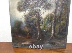 Ancienne Peinture huile sur panneau Tableau scène pastorale XIXe à nettoyer