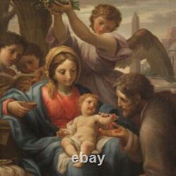 Ancienne Sainte Famille tableau huile sur toile Vierge avec enfant peinture 700