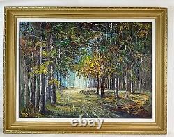 Ancienne XXème magnifique huile sur toile paysage décor foret signé Luc Verger
