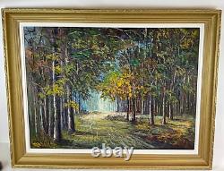 Ancienne XXème magnifique huile sur toile paysage décor foret signé Luc Verger