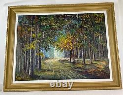 Ancienne XXème magnifique huile sur toile paysage décor foret signé Luc Verger