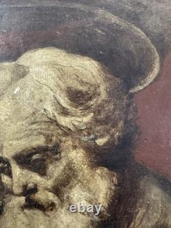 Ancienne huile sur carton fort début XIXe vue d'un Saint avec l'enfant Jésus