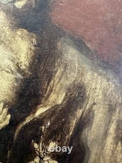 Ancienne huile sur carton fort début XIXe vue d'un Saint avec l'enfant Jésus