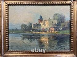 Ancienne huile sur panneau Paysage postimpressionniste Signé en bas à droite