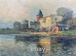 Ancienne huile sur panneau Paysage postimpressionniste Signé en bas à droite