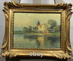 Ancienne huile sur panneau Paysage postimpressionniste Signé en bas à droite
