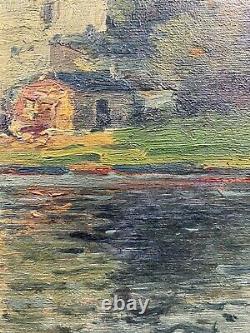 Ancienne huile sur panneau Paysage postimpressionniste Signé en bas à droite