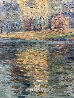Ancienne huile sur panneau Paysage postimpressionniste Signé en bas à droite