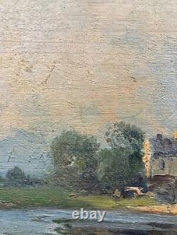 Ancienne huile sur panneau Paysage postimpressionniste Signé en bas à droite