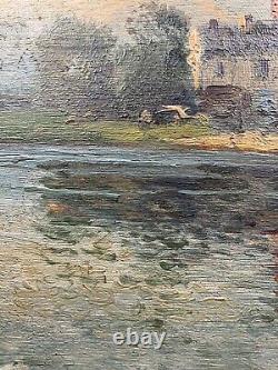 Ancienne huile sur panneau Paysage postimpressionniste Signé en bas à droite
