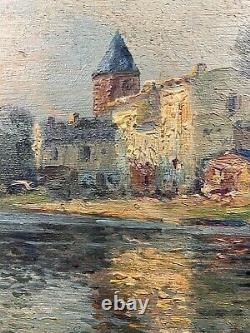 Ancienne huile sur panneau Paysage postimpressionniste Signé en bas à droite