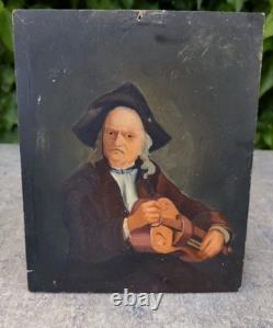 Ancienne huile sur panneau bois portrait violoniste école hollandaise XIXe Old O