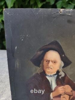 Ancienne huile sur panneau bois portrait violoniste école hollandaise XIXe Old O