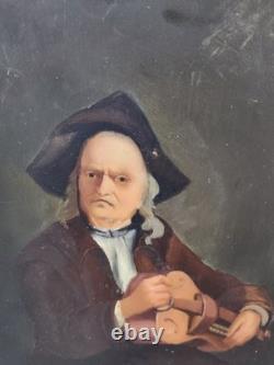 Ancienne huile sur panneau bois portrait violoniste école hollandaise XIXe Old O