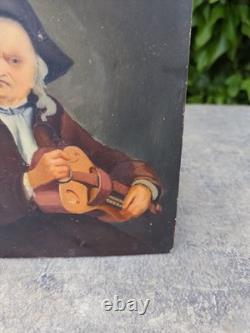 Ancienne huile sur panneau bois portrait violoniste école hollandaise XIXe Old O