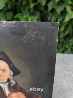 Ancienne huile sur panneau bois portrait violoniste école hollandaise XIXe Old O