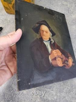 Ancienne huile sur panneau bois portrait violoniste école hollandaise XIXe Old O