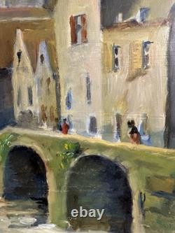 Ancienne huile sur panneau début XXe vue de la ville de Chartres Eure-et-Loir