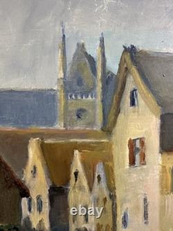 Ancienne huile sur panneau début XXe vue de la ville de Chartres Eure-et-Loir