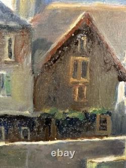 Ancienne huile sur panneau début XXe vue de la ville de Chartres Eure-et-Loir