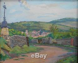 Ancienne huile sur panneau paysage centre France bourgogne tableau L Gary paint