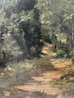 Ancienne huile sur panneau paysage vue présumée de la forêt de Fontainebleau