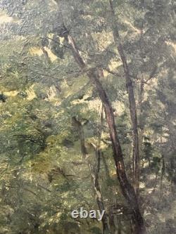 Ancienne huile sur panneau paysage vue présumée de la forêt de Fontainebleau