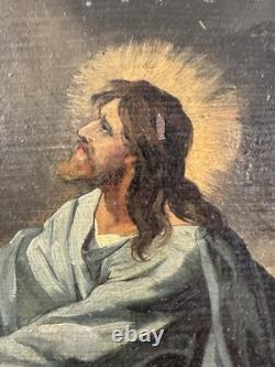 Ancienne huile sur panneau signée Ecole Française XIXe le Christ en prière