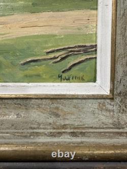 Ancienne huile sur panneau signée Maxime paysage situé dans une forêt au dos