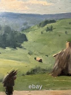 Ancienne huile sur panneau signée Maxime paysage situé dans une forêt au dos