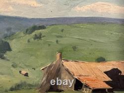 Ancienne huile sur panneau signée Maxime paysage situé dans une forêt au dos