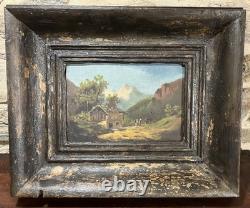 Ancienne huile sur panneau signée Paysage des pyrénées ou des Alpes