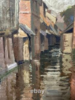 Ancienne huile sur panneau signée et titrée le vieil Annecy étiquette au dos