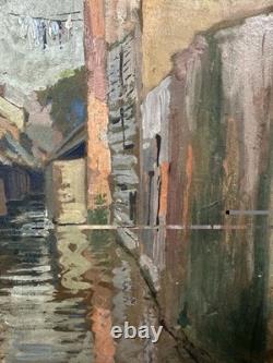 Ancienne huile sur panneau signée et titrée le vieil Annecy étiquette au dos