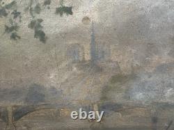 Ancienne huile sur panneau signée les quais de Seine Paris Notre-Dame France