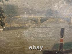 Ancienne huile sur panneau signée les quais de Seine Paris Notre-Dame France