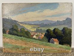 Ancienne huile sur panneau signée paysage Mention saint georges école francaise