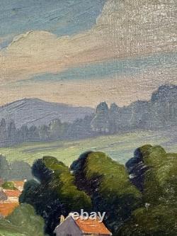 Ancienne huile sur panneau signée paysage Mention saint georges école francaise