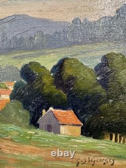 Ancienne huile sur panneau signée paysage Mention saint georges école francaise
