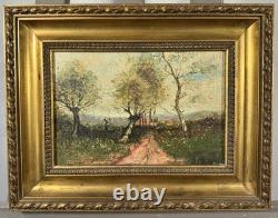 Ancienne huile sur panneau signée paysage ensoleillé Ecole Italienne présumée