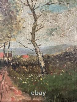 Ancienne huile sur panneau signée paysage ensoleillé Ecole Italienne présumée