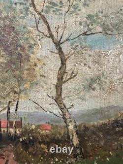 Ancienne huile sur panneau signée paysage ensoleillé Ecole Italienne présumée