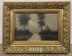 Ancienne huile sur panneau signée paysage entourage de l'Ecole de Barbizon